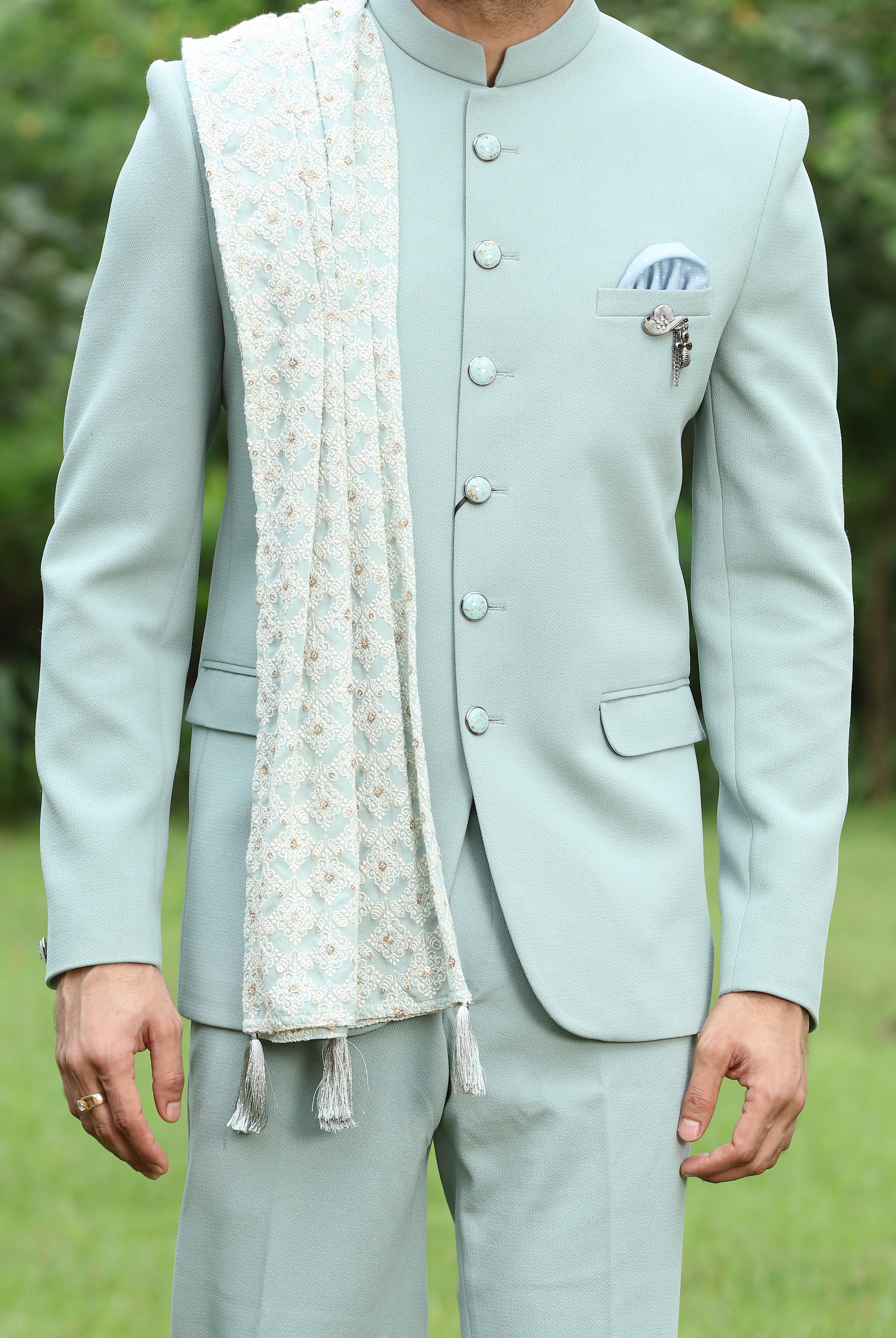 Aqua Green Readymade Jodhpuri Suit for Men – paanericlothing